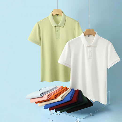 200g 亚麻大珠地纯色提花翻领短袖翻领polo衫  ZT-S1001# 商品图2