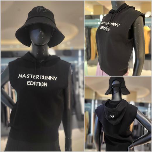 兔耳朵🐰家新款女士带帽抽绳针织背心来了！🌟高版本贸易公司订单❗️略宽松廓形，彰显休闲风范，抽绳可调节兜帽，搭配品牌字母元素提花，更有设计感👍ins达人、运动网红无法抗拒的爆款❗️好看极了! 商品图1