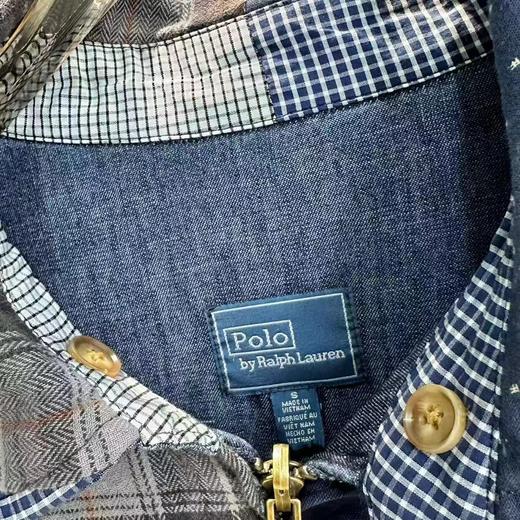 F030412走秀款双面穿刺绣小马帆布格纹拼接翻领拉链牛仔丹宁外套 商品图12