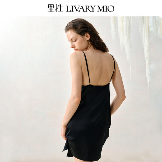 里性 LIVARY MIO 玲珑 性感真丝吊带连衣睡裙镂空开叉睡衣家居服 商品图5