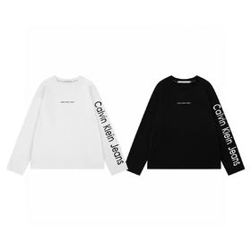 F030410字母袖标印花logo柔软舒适情侣os落肩版型圆领长袖T恤上衣打底衫