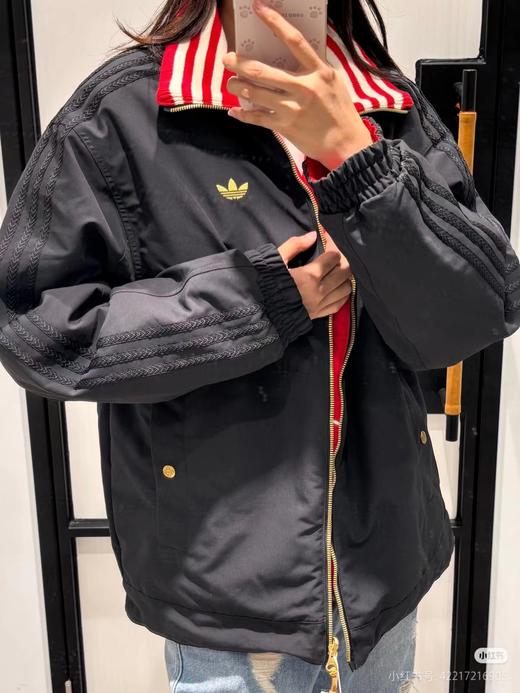 F0304121秋冬复古运动风两面穿哑光软质料保暖棉服黑红撞色外套 商品图9