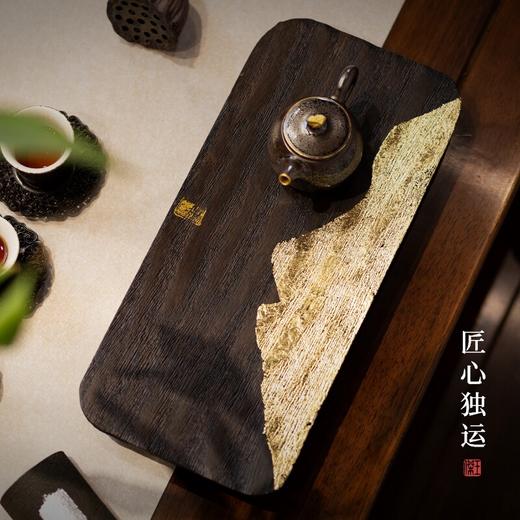 黑檀干泡盘大漆金箔实木小茶盘办公室原木席面杯托 商品图0