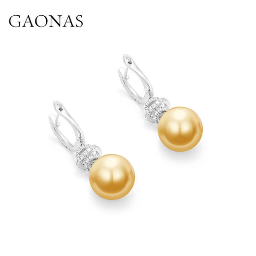 GAONAS高纳仕 仿真珍珠14mm金色珠长款耳钉 商品图2