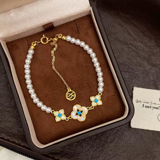 【敦煌遗珠·方钻仿绿松玛瑙手串】新中式古风仿绿松石串珠手链叠戴金属花朵手链百搭气质时尚 商品图5