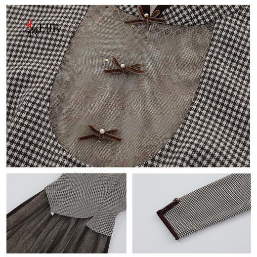 司歌国风改良旗袍连衣裙复古收腰长袖A921213X 商品图2