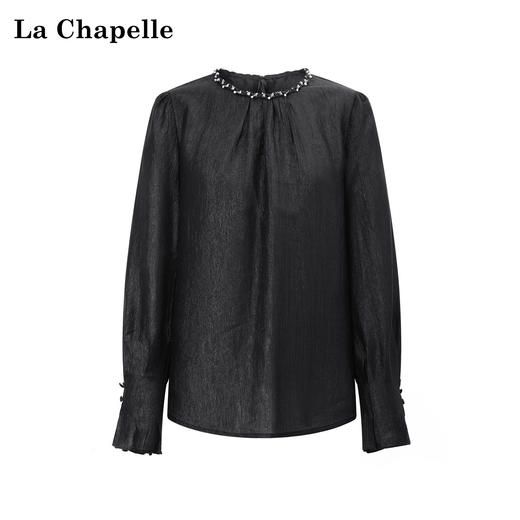 天猫同步【轻奢醋酸肌理】拉夏贝尔/La Chapelle垂顺自带高级感~精致串珠点缀圆领温柔通勤衬衫 商品图4