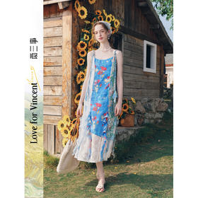 两三事梵高文艺季夏之声2026春季新款森女风拼布印花吊带裙连衣裙