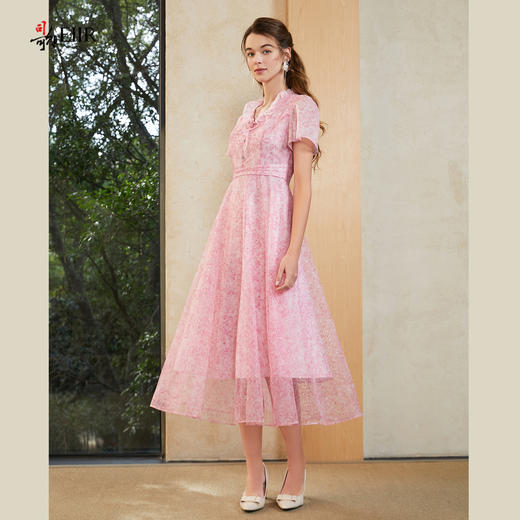 司歌碎花轻盈仙气v领短袖收腰连衣裙A911193X 商品图0