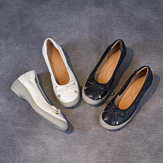 春夏粗跟蝴蝶结单鞋，头层牛皮软底不累脚真皮妈妈鞋ZM258168 商品图3