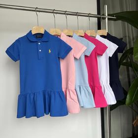 F030437新款短袖翻领荷叶边柔软亲肤可爱风日常运动风女童连衣裙