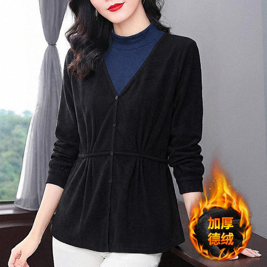 双面德绒半高领打底衫女冬季新款拼接撞色假两件大码显瘦上衣长袖 商品图3