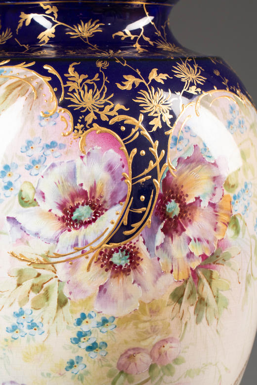 独角鹿西洋古董20世纪初德国Royal Bonn工坊出品瓷手绘花卉主题新艺术风格盖瓶一对 商品图7