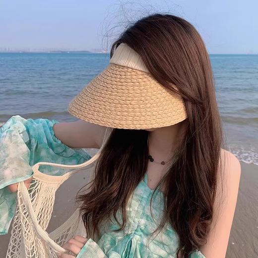 法国设计师联名款]拉菲草空顶帽女防紫外线太阳帽子 商品图1