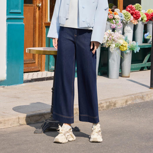 半身缘女裤 春季时尚复古丹宁蓝直筒牛仔裤261202U30120161 商品图3