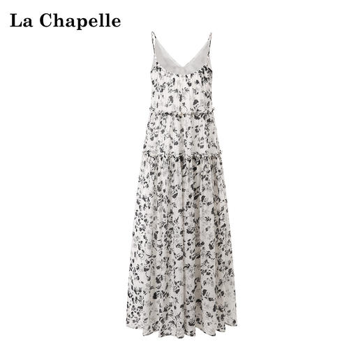 天猫同步【莱赛尔/垂顺透气】拉夏贝尔/La Chapelle水墨感碎花连衣裙V领+蛋糕裙摆显瘦、灵动、优雅★ 商品图1