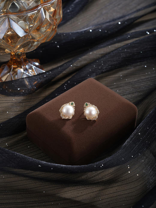 子佩集【仙踪情缘】银S925珍珠惜王妃耳钉【MLEH040】镀金绿桃2602 商品图5