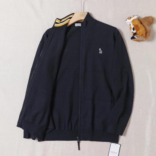 F0304130半高领拉链领口条纹拼色胸口刺绣温柔毛衣开衫 商品图7