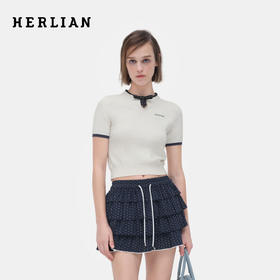 HERLIAN 2026年春夏新品波点蝴蝶结装饰假两件短袖女士套头针织衫