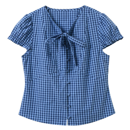 【100棉】三彩独醒2026春季新款格纹衬衫复古少女感V领小衫上衣F 商品图4