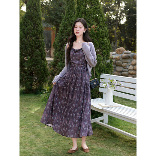 鹿向南「风吟紫堇」百搭紫色长袖针织开衫女春季叠穿外搭开衫上衣 商品图1