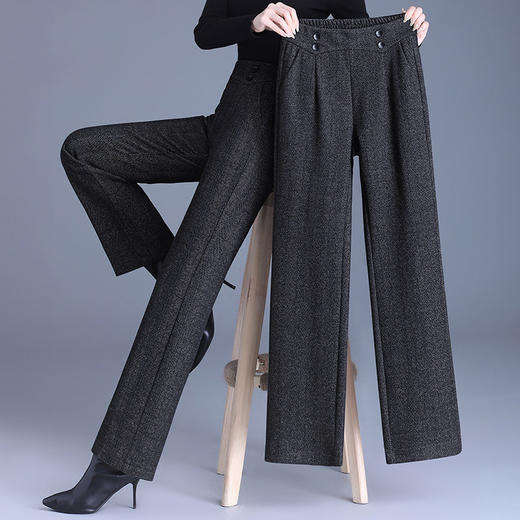 大码中年妈妈毛呢裤子2025新款秋冬加绒保暖直筒阔腿裤女外穿洋气 商品图2