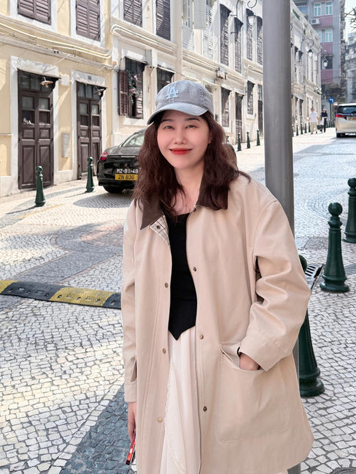 【百图lulu定制】【舒展风衣】一手长 灯芯绒拼接衣领 全棉 风衣 商品图0