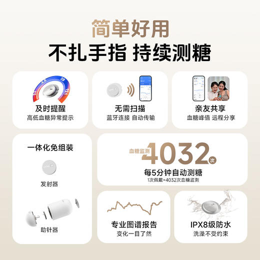 【1盒】 欧态动态血糖仪免扎手指家用测糖仪 免扎针免采血免组装一体式持续葡萄糖监测系统 商品图1
