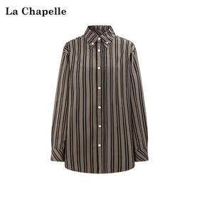 天猫同步【纯棉/垂顺/有型】拉夏贝尔/La Chapelle通勤松弛感衬衫女翻领排扣宽松显瘦休闲衬衣