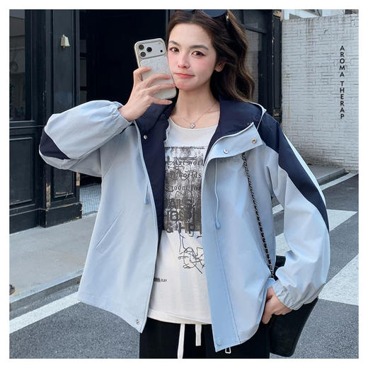 半身缘女装 春季撞色连帽短款冲锋衣外套夹克261113U01340259 商品图1