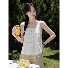 鹿向南「夏日午茶」米白色无袖背心吊带女春季新款简约小清新上衣