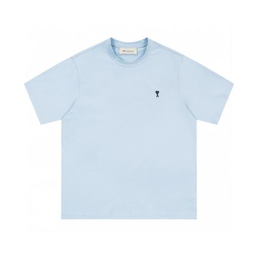 F0304116黑色小爱心刺绣圆领日常百搭双纱面料情侣短袖T恤 商品图1