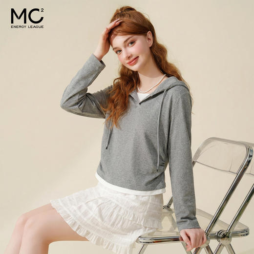 mc2连帽开v假两件收腰款T恤女装春秋季新款 商品图1