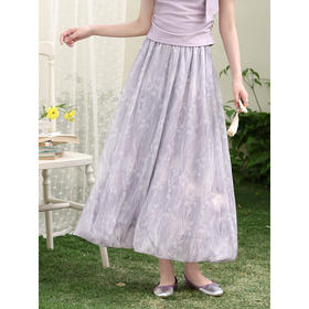 鹿向南「鸢尾花影」法式温柔风紫色碎花半身裙女春夏季绝美中长裙