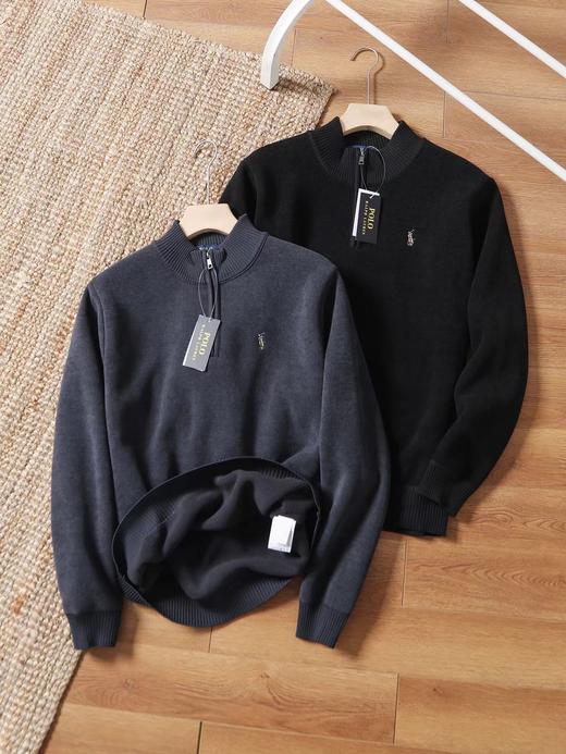 F030430半拉链纯色小马刺绣舒适百搭通勤老钱风时尚针织毛衣 商品图1