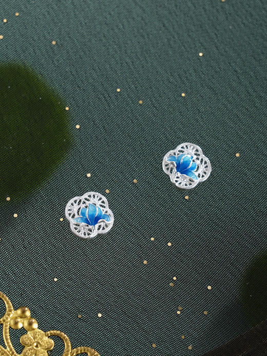 子佩集【轩畔玉兰】银S990耳钉【QFES050】原创作品花丝珐琅彩四叶玉兰莲2602 商品图9