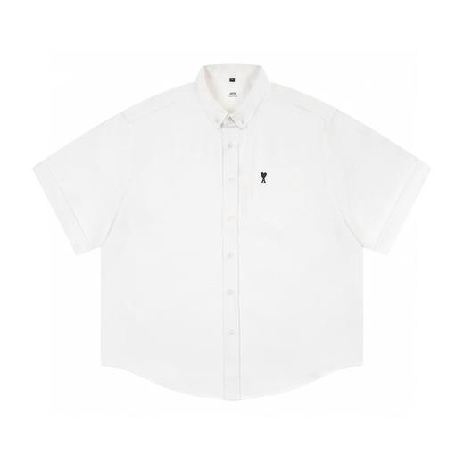 F0304114口袋小爱心刺绣单排扣翻领开合纽扣纯棉情侣短袖衬衫 商品图3