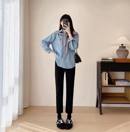 F030478春季新款水洗口袋兔子刺绣百搭复古牛仔衬衫上衣 商品图8