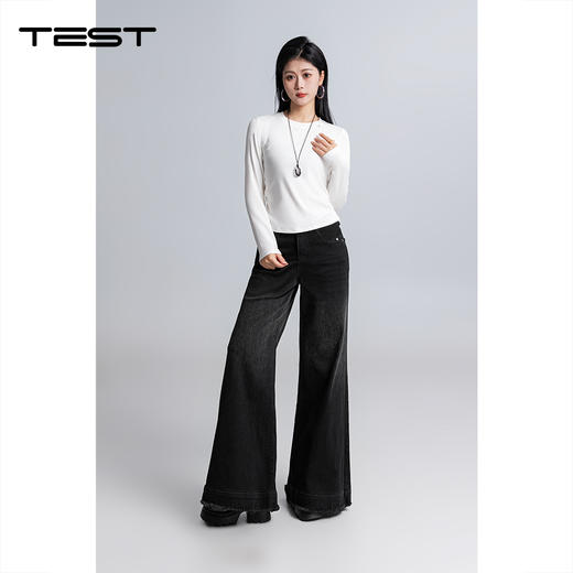 春上新显瘦宽松时尚显瘦设计感阔腿牛仔裤3261021 商品图1