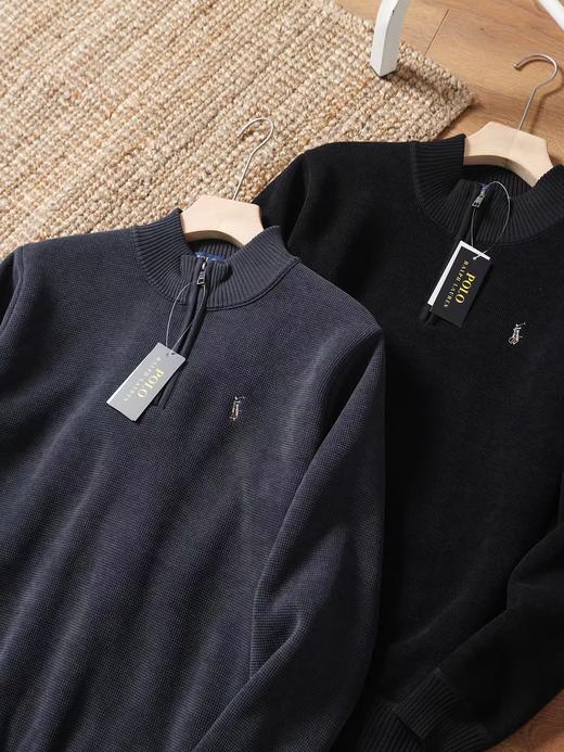 F030430半拉链纯色小马刺绣舒适百搭通勤老钱风时尚针织毛衣 商品图7