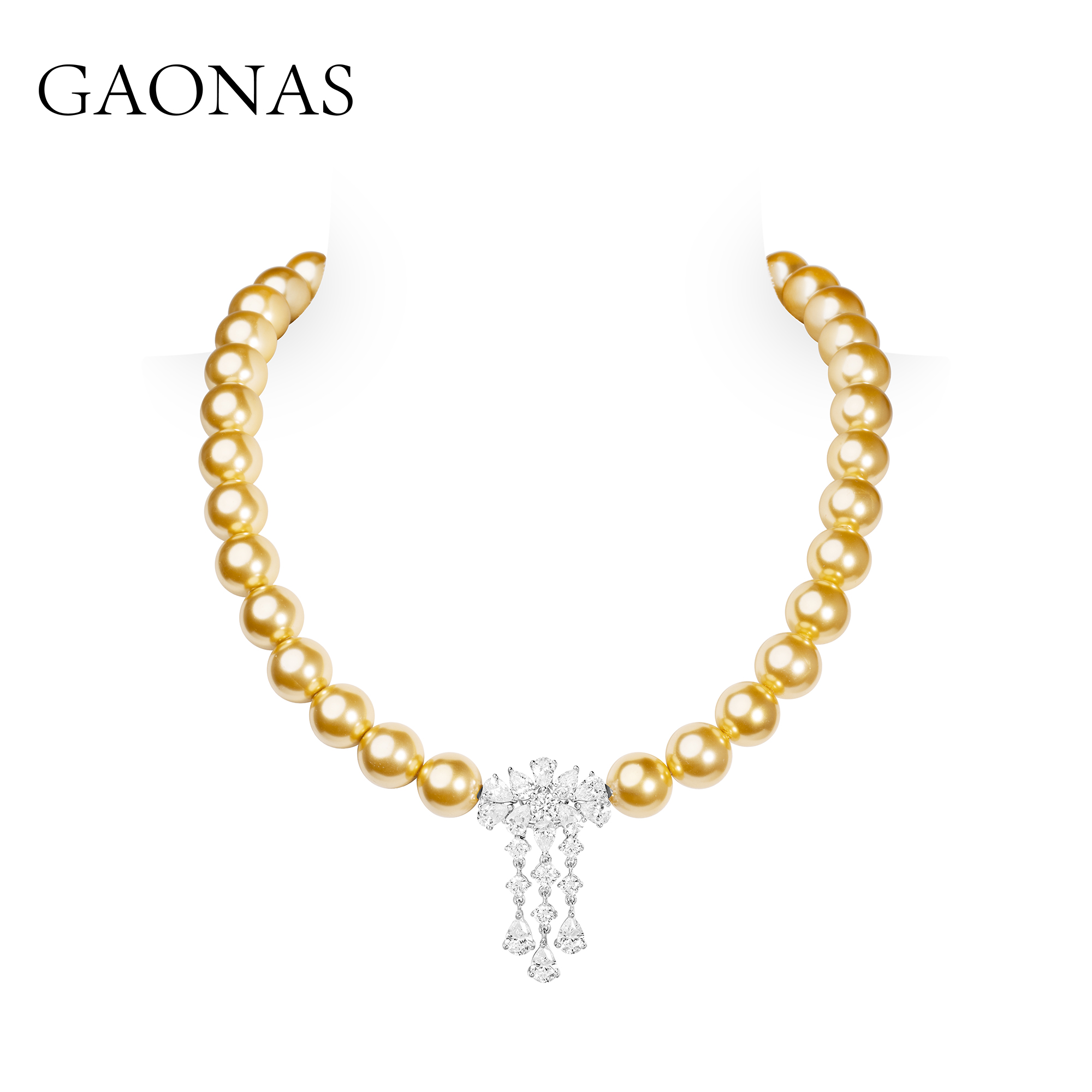 GAONAS高纳仕 仿真珍珠12mm金色珠项链