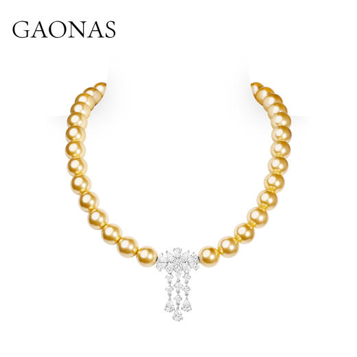 GAONAS高纳仕 仿真珍珠12mm金色珠项链 商品图0