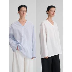 MAISON CECILE 两色|莱赛尔匹马棉优雅法式极简松弛感V领衬衫上衣