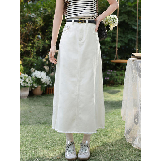 鹿向南「春日花漾」米白色半身裙女春新款时尚宽松高腰显瘦牛仔裙 商品图2