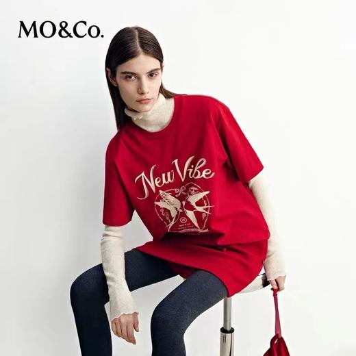 F030496短袖T恤2026春新品棉质双层植绒印花新年燕子红色 商品图9