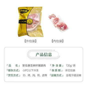 家佳康无抗亚麻籽猪带膘猪腿肉720g 前尖后腿肉自繁自养 中粮出品猪肉 商品图7