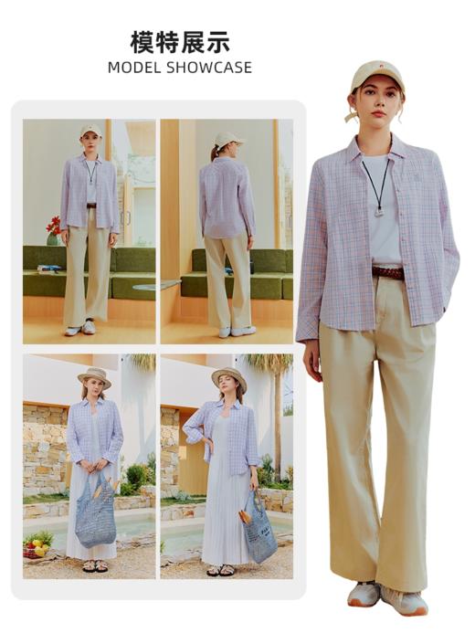 波顿女士春秋季翻领格仔长袖衬衫｜宽松全开襟，休闲百搭LS156126 商品图2