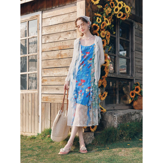 两三事梵高文艺季夏之声2026春季新款森女风拼布印花吊带裙连衣裙 商品图3