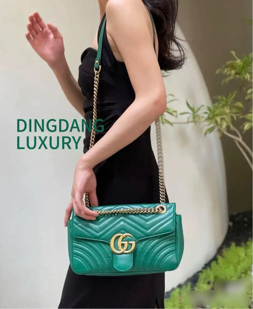 Gucci 双g 马蒙 绿色 金扣 牛皮 中号 链条包 商品图1