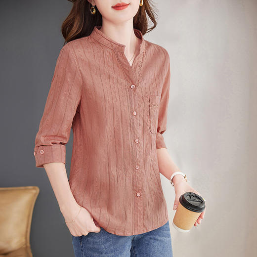 纯棉女士衬衫春夏季2026新款女装洋气大码中袖衬衣七分袖棉麻上衣 商品图4